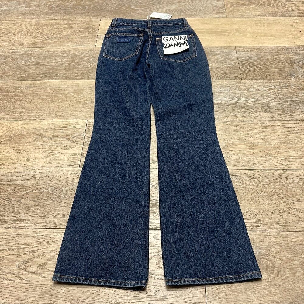GANNI Betzy Slim Flare Jeans 25W x 31L Dark Blue Organic Cotton